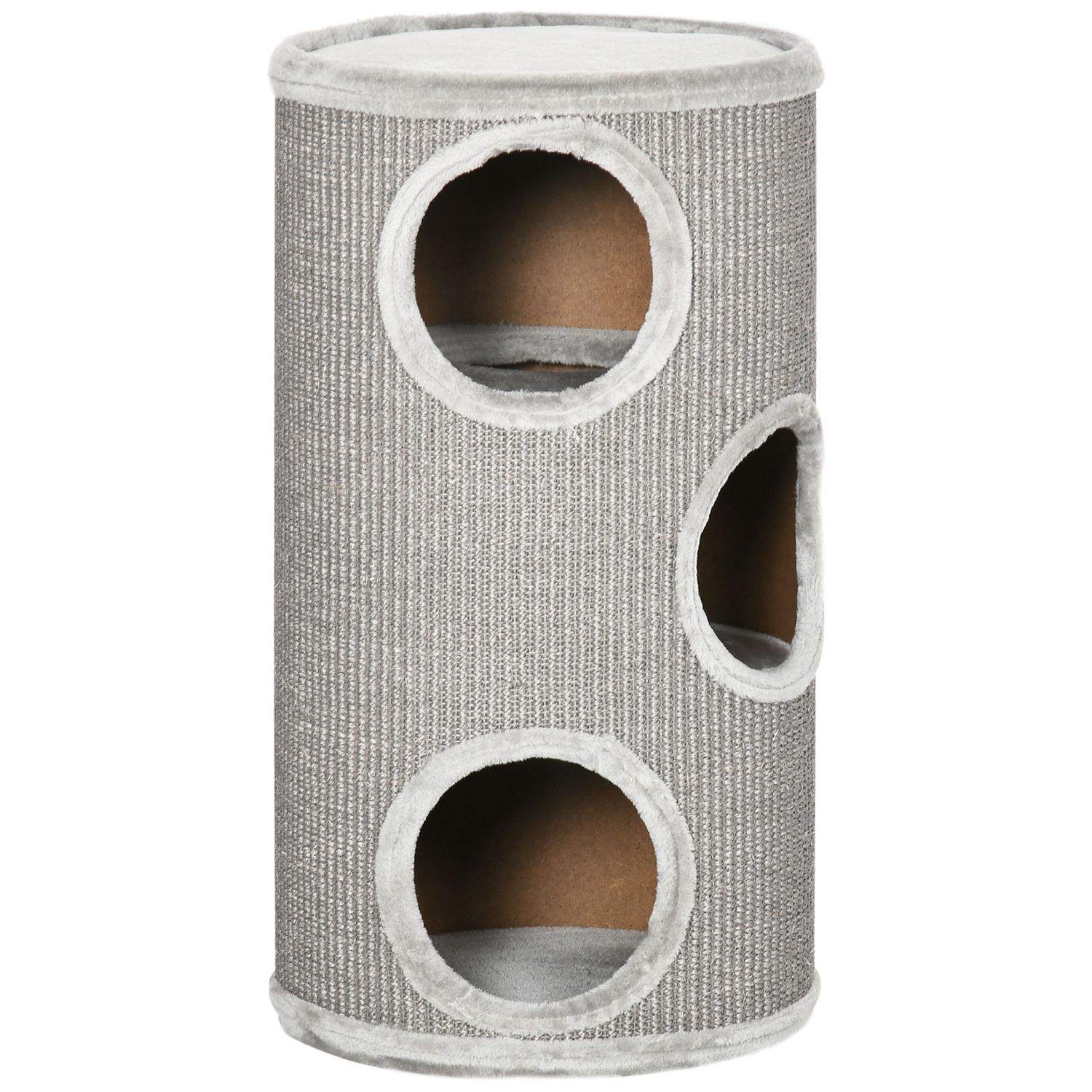 Kattens kradsestolpe med 3 huler, sisal og plys
