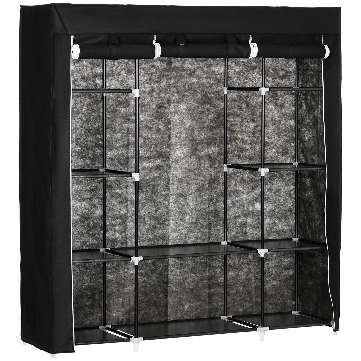 Stofgarderobe med lynlås, 10 hylder, 150x43x162 cm