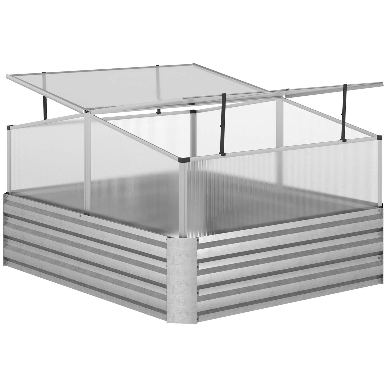 Hævet drivhusblomsterkasse med tagluger