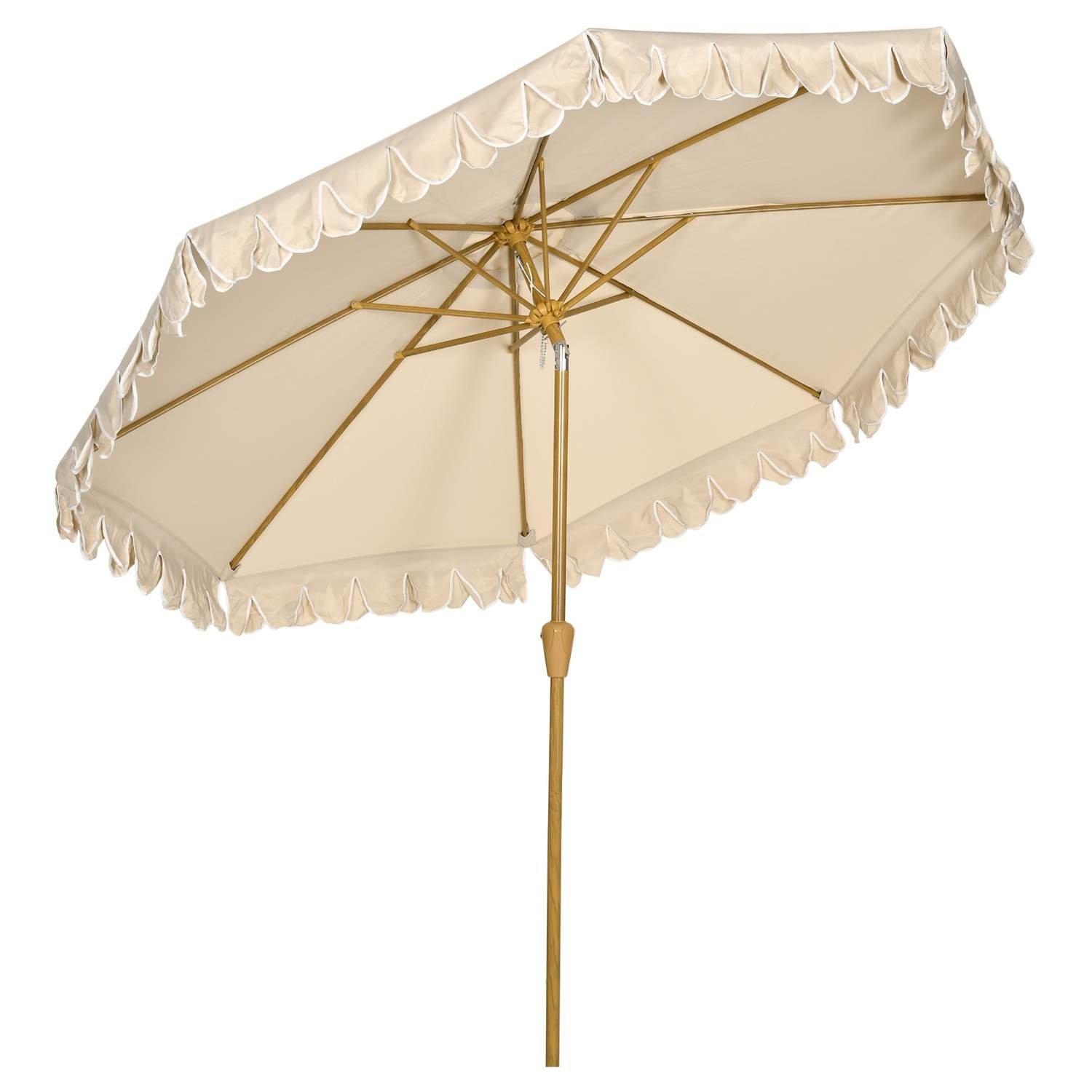 Khaki strandparasol 265 cm med frynser og vip