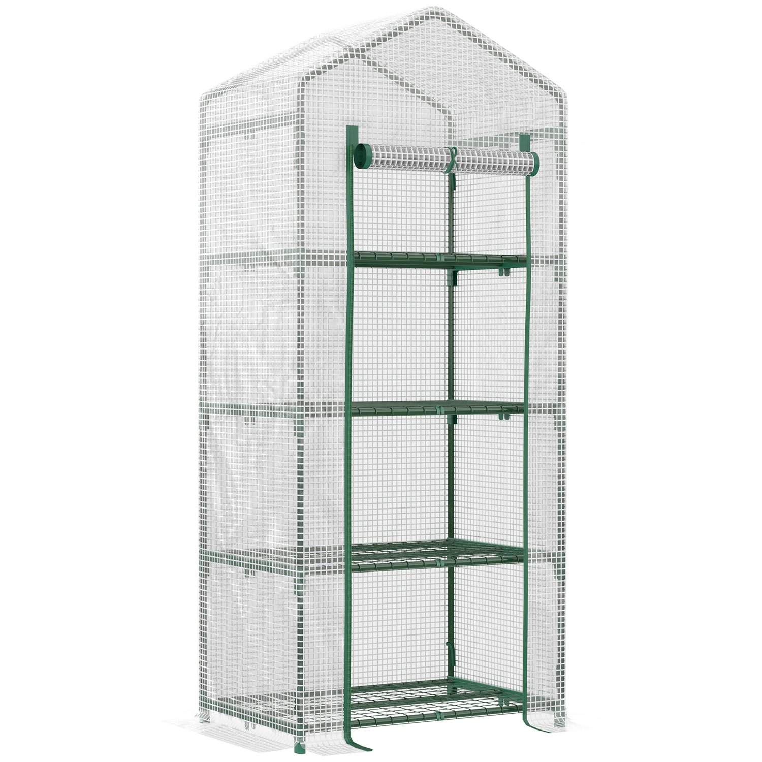 Hvidt foliedrivhus med 4 hylder, 70x50x160 cm