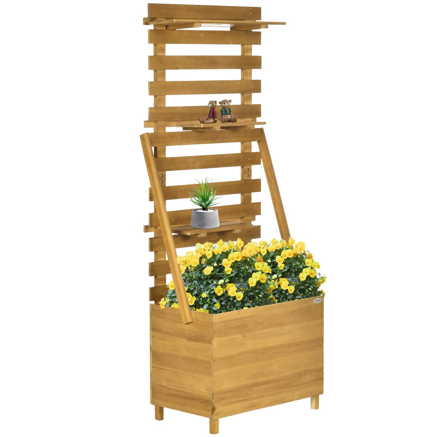 Brun blomsterkasse med espalier til klatreplanter