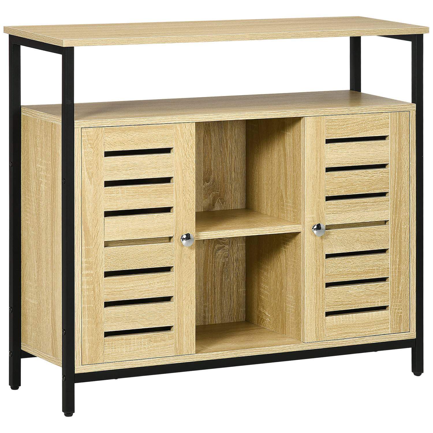 Kommode med 2 låger & 3 hylder, Natur, 90x30x79,5 cm