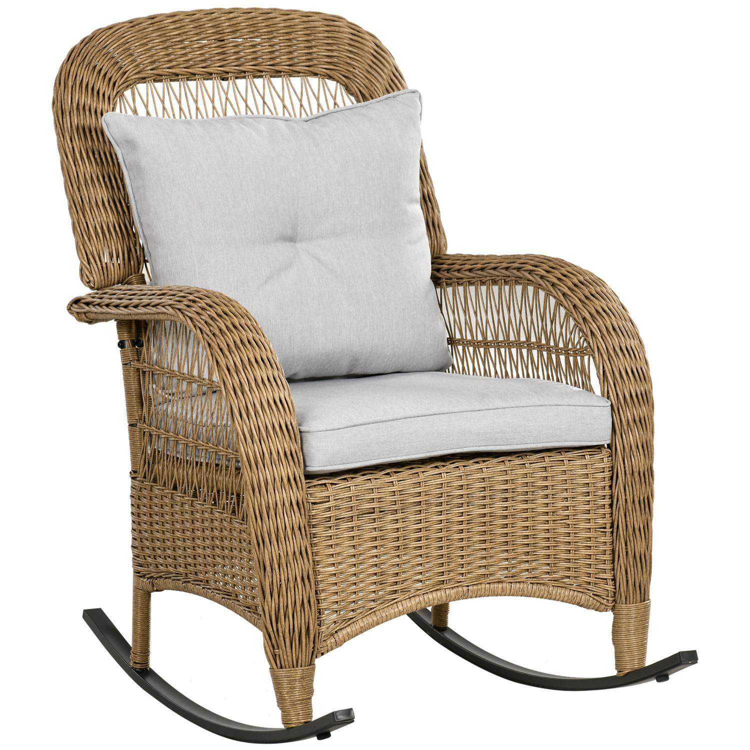 Gul rattan gyngestol med vaskbare hynder