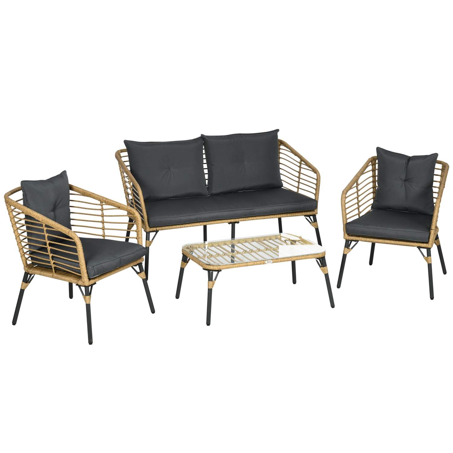 4-delt havemøbelsæt i Rattan Boho-stil