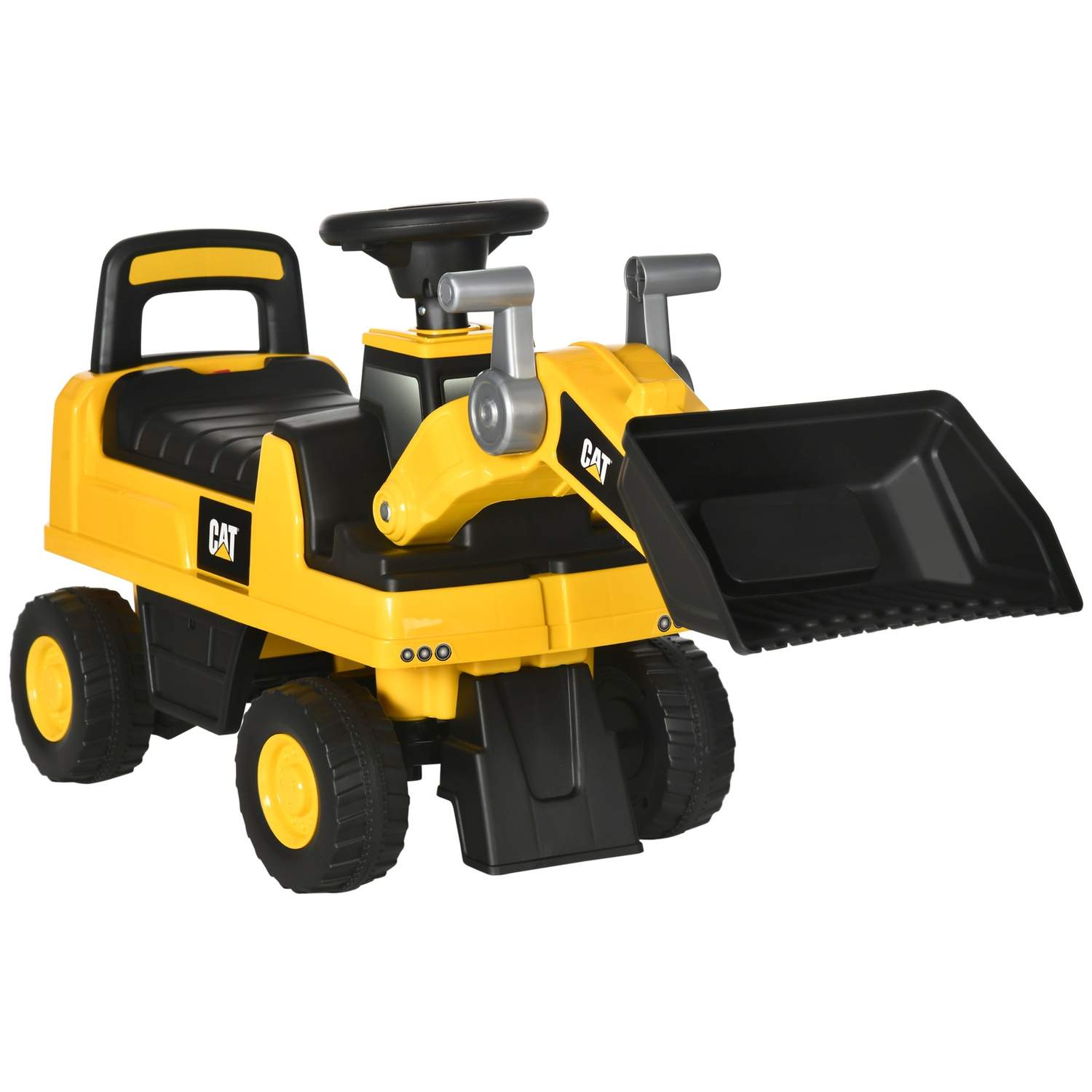 Gravemaskine autostol med spade og horn, gul/sort