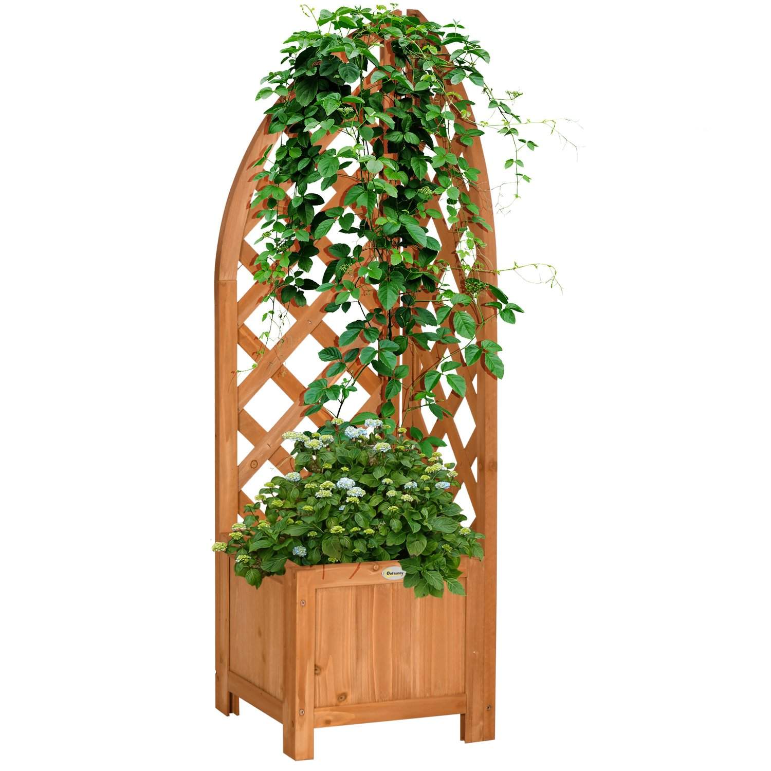 Brun plantekasse med espalier i naturtræ 32x32x108cm