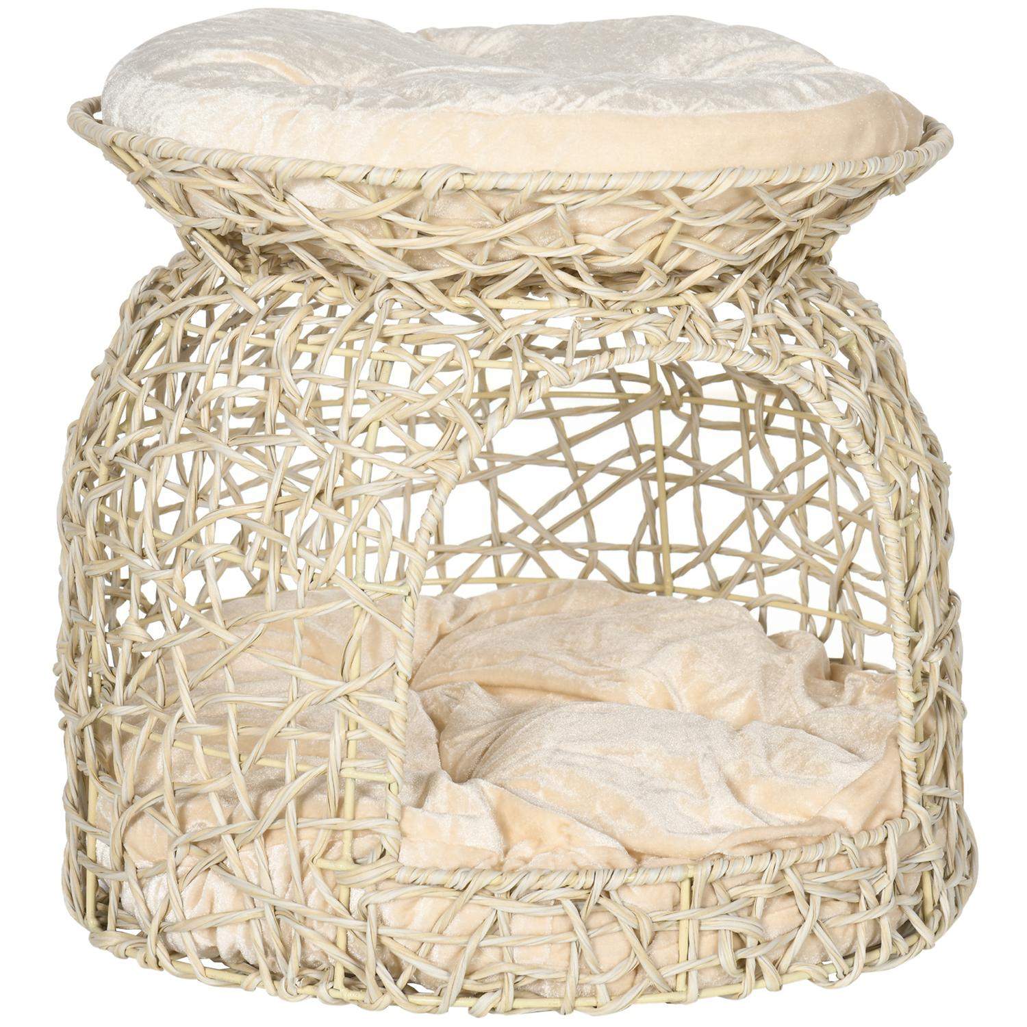 2-lags Rattan Kattehus med puder, Beige