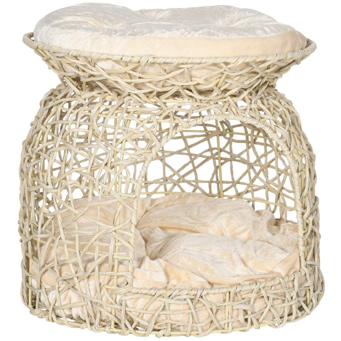 2-Vånings Rattan Katthus med Kuddar, Beige | Hem & Hobby | Pryloteket