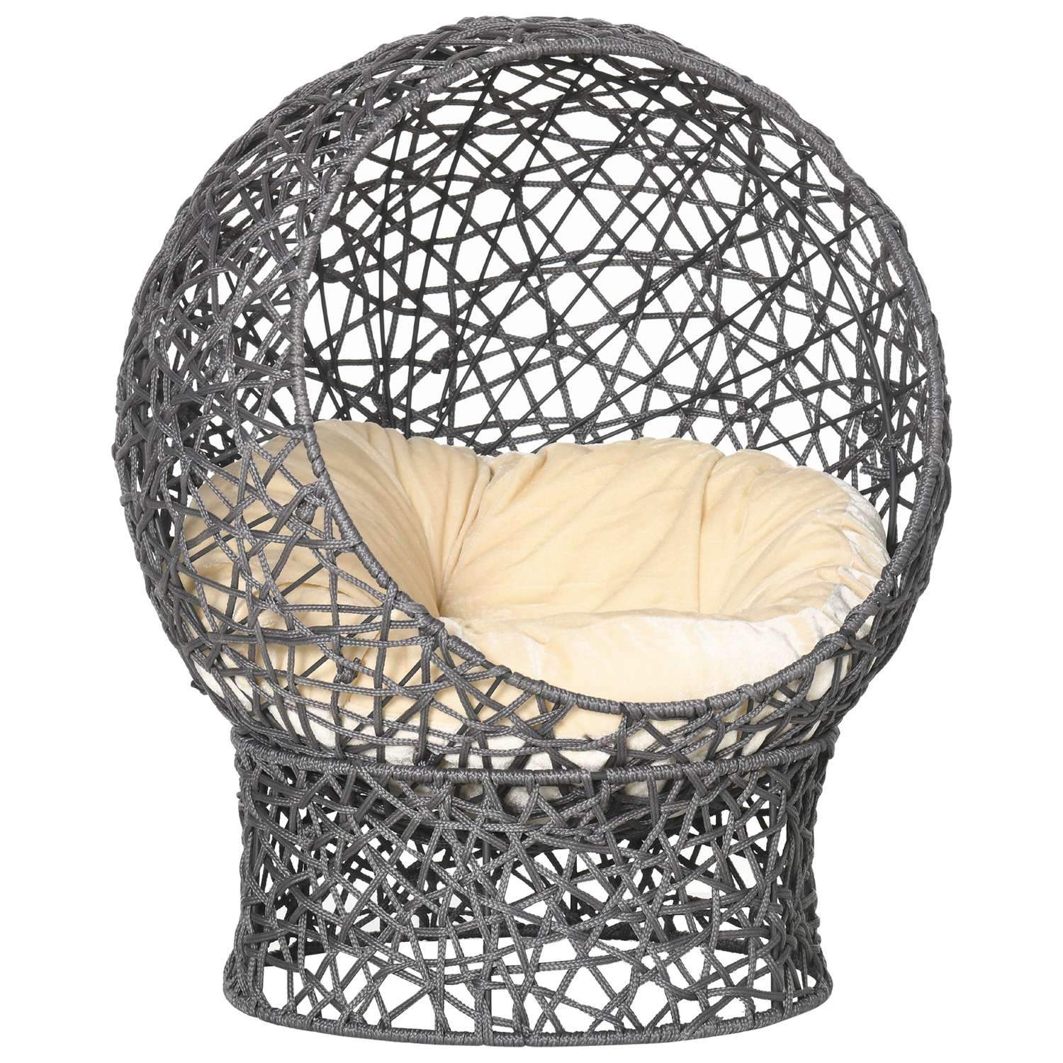 Stilfuld kattehule med pude, lilla/cremehvid