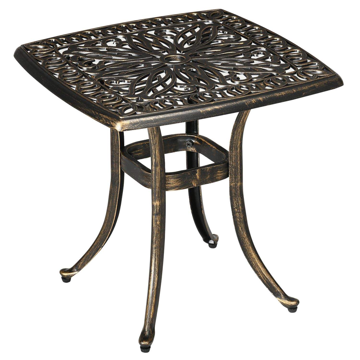 Sidebord til terrasse med paraplyhul i bronze