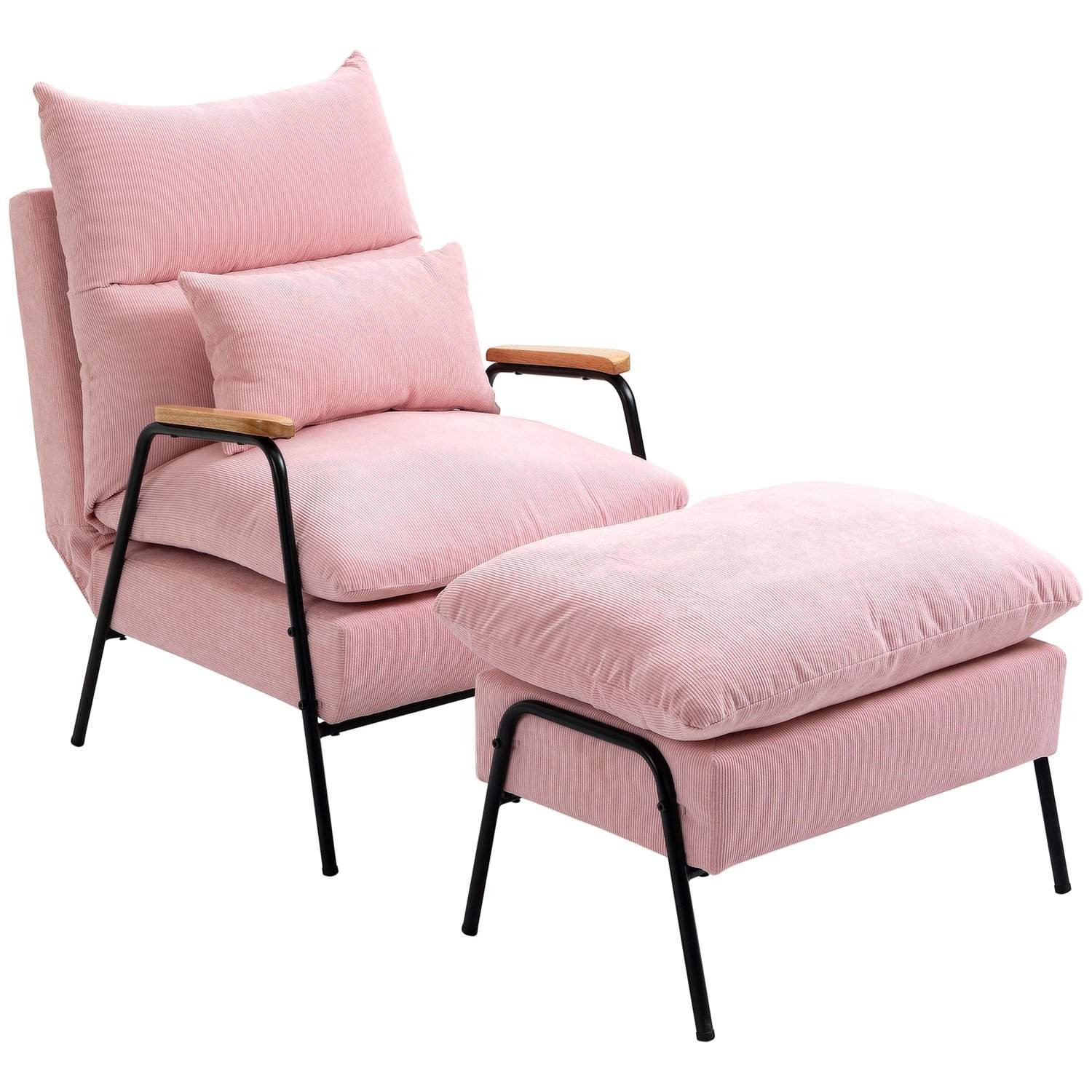 Pink Wing Chair med skammel og sammenfoldelig ryglæn