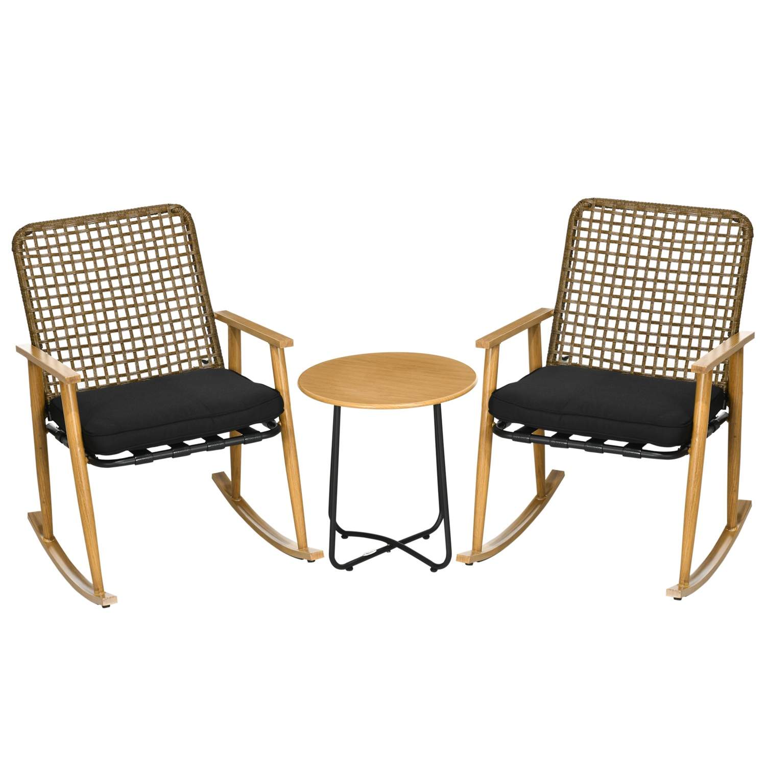 Havemøbelsæt: 2 gyngestole & bord, polyrattan