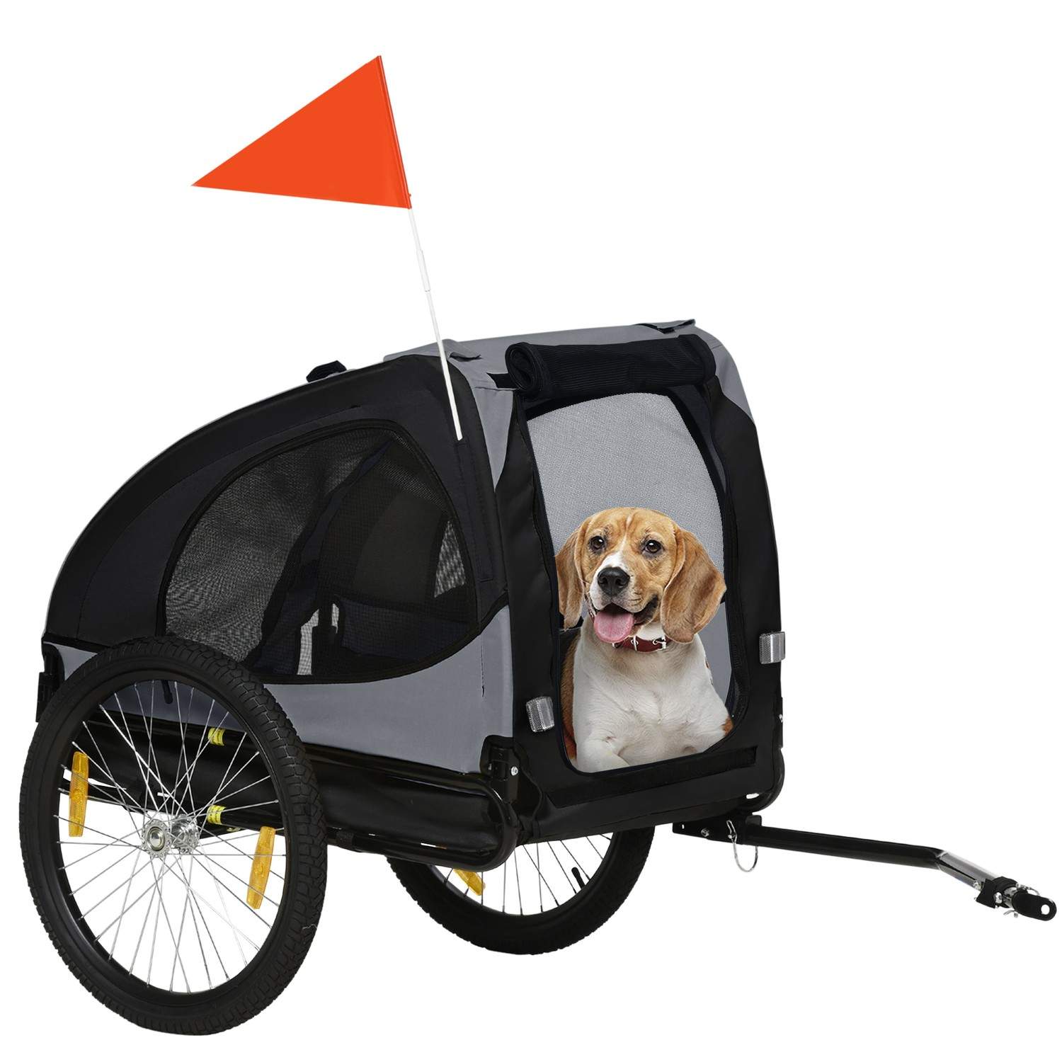 Sammenklappelig hundetrailercykelvogn med mesh og reflekser