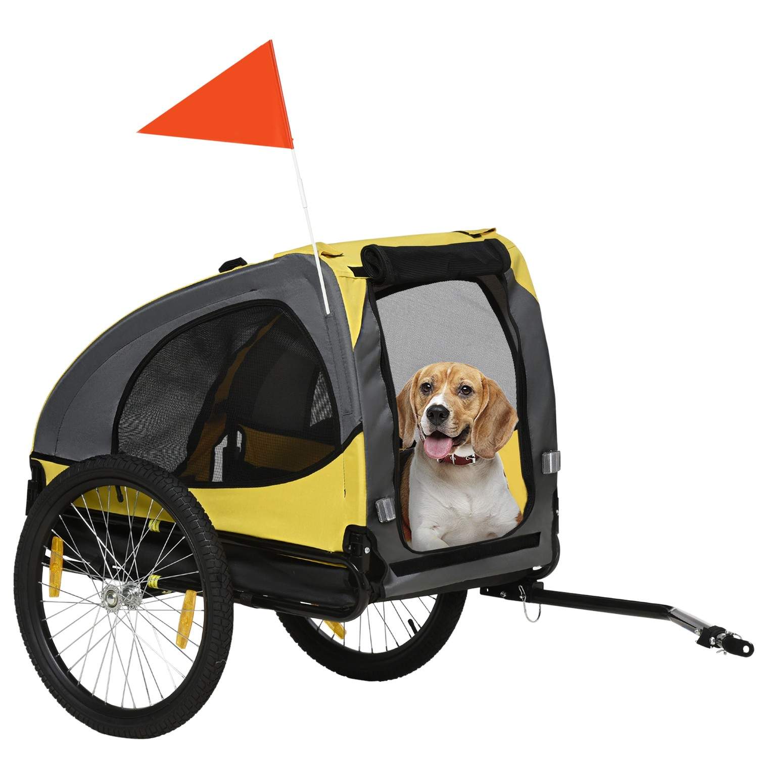 Sammenklappelig Hundetrailer Cykelvogn Gul med Mesh-vindue