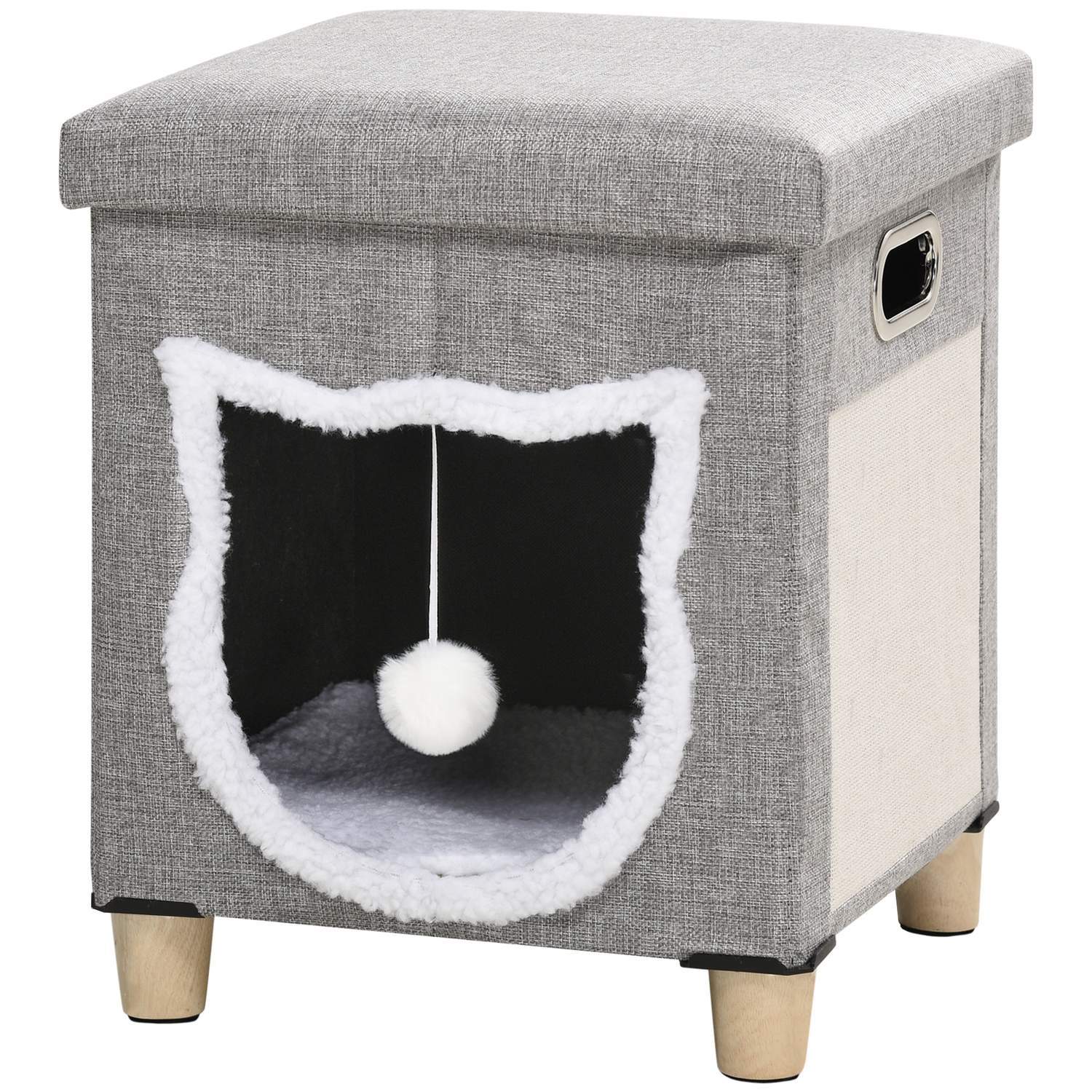Grey Cat Cave Ottoman med pude & rebmåtte