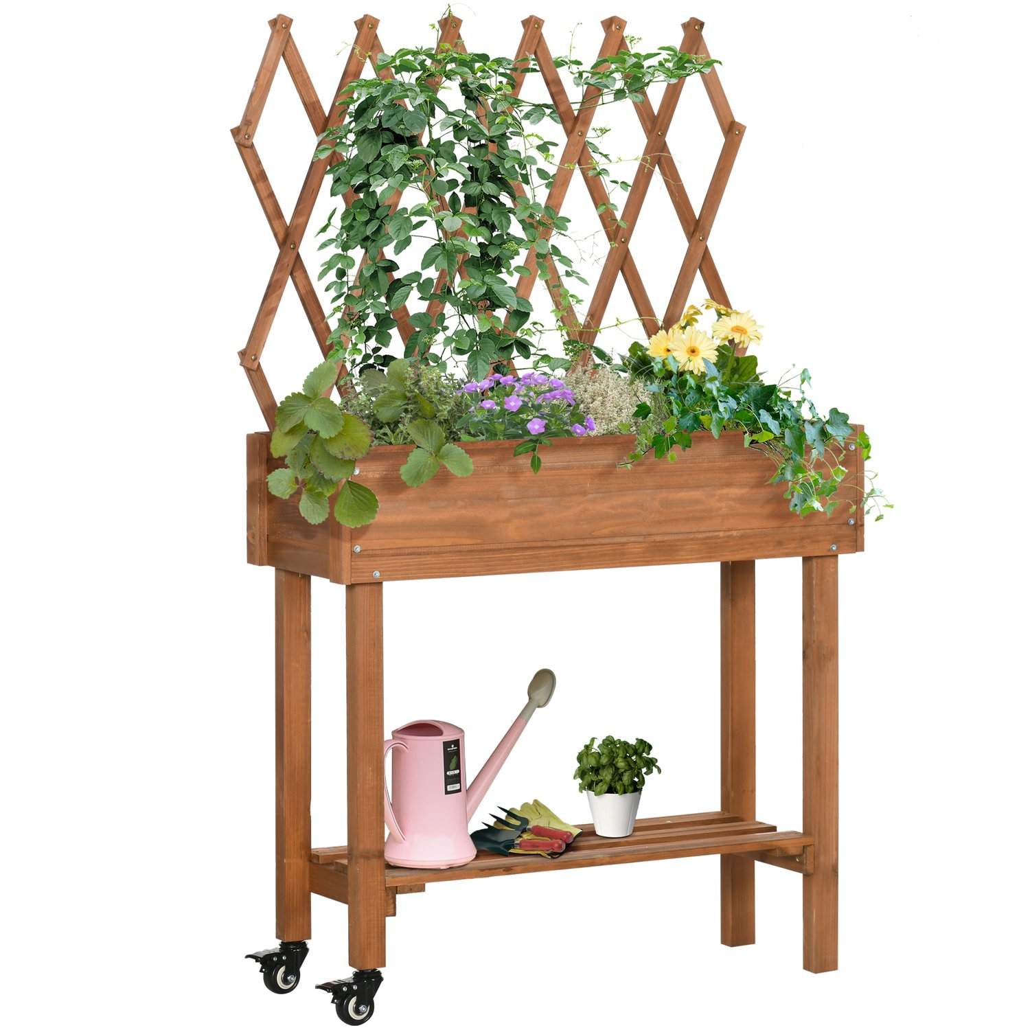 Højsengeboks med espalier og hylde, brun