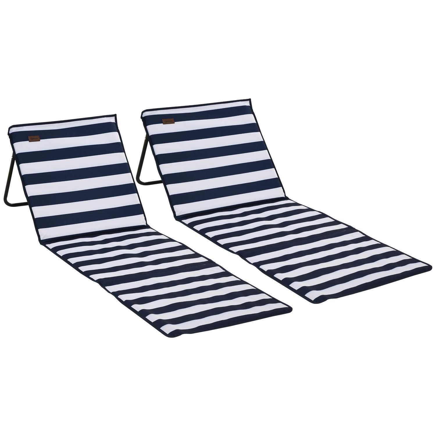 Folding Beach Mat Sæt - Blå/Hvid Stål & Oxford