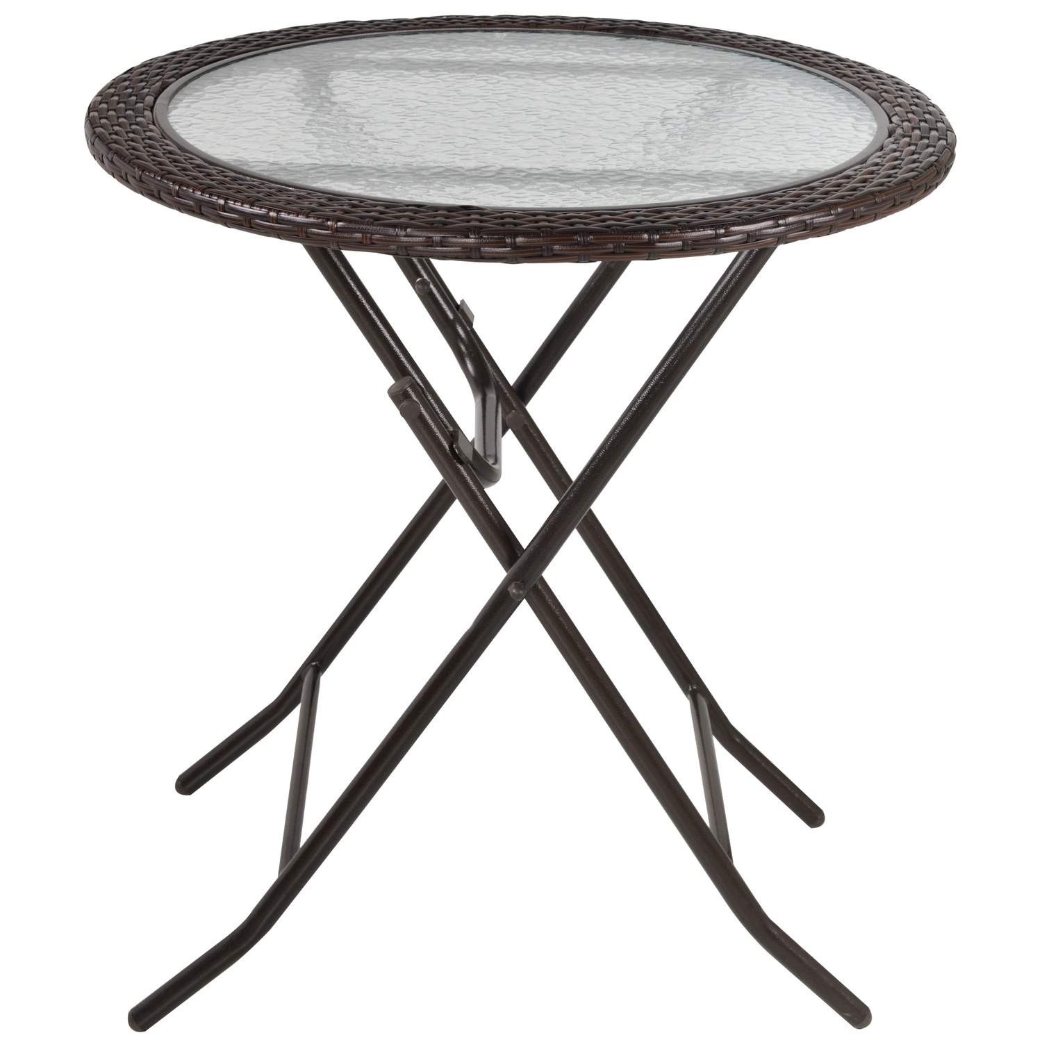 Rundt Campingbord Sammenklappeligt Rattan Dekor Ø68cm