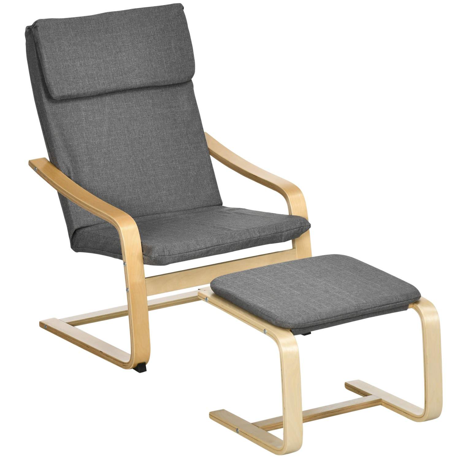 Grå Relax Stol med fodskammel i hør med armlæn
