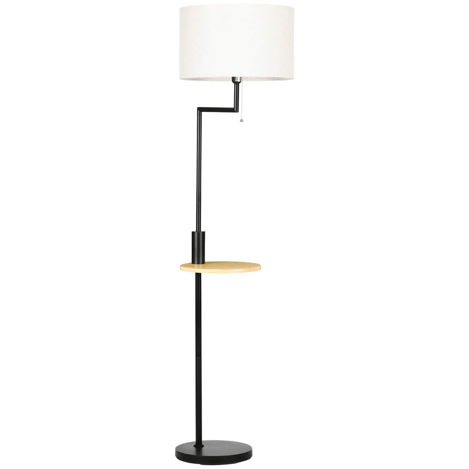 Gulvlampe med hylde og USB-port, stål, creme