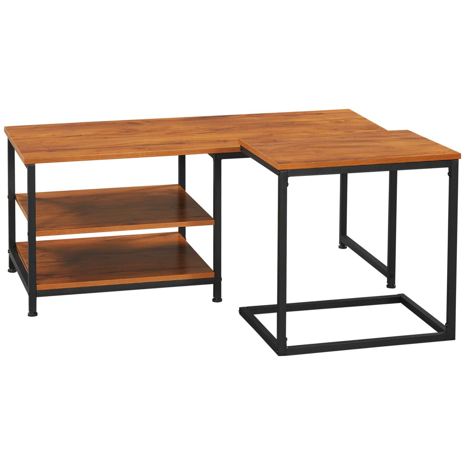 Industrielt sofabordssæt i stål og træ, 2 niveauer