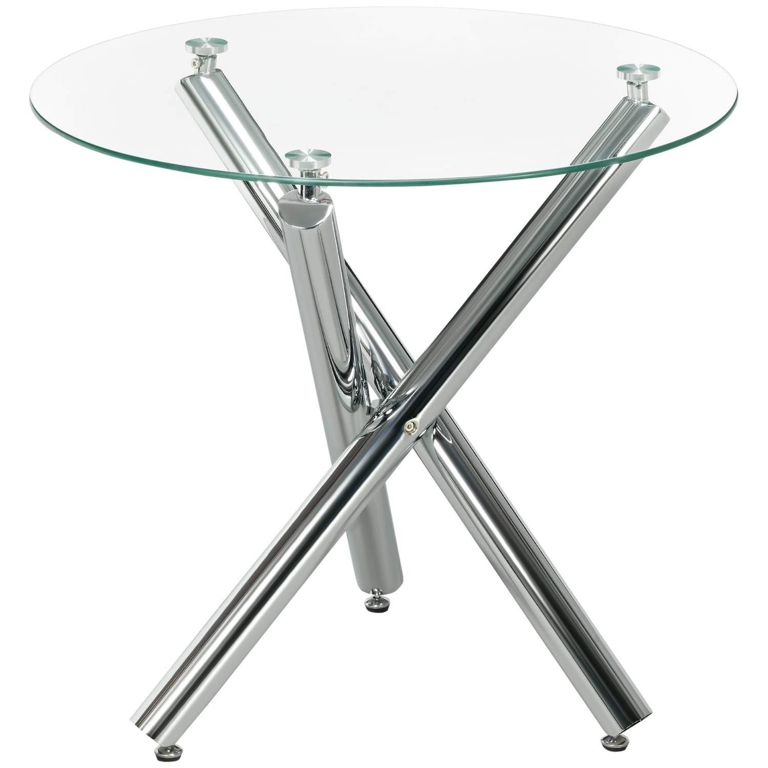 Spisebord, Rundt Spisebord, Køkkenbord Til 4 Personer, Stuebord Med Glasbordplade, Stål, Ø80 X 74 Cm, Gennemsigtig