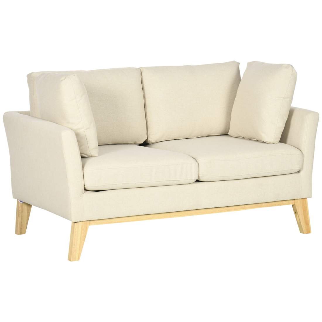 Beige 2-Sits Soffa i Linnelook med Kuddar | Hem & Hobby | Pryloteket