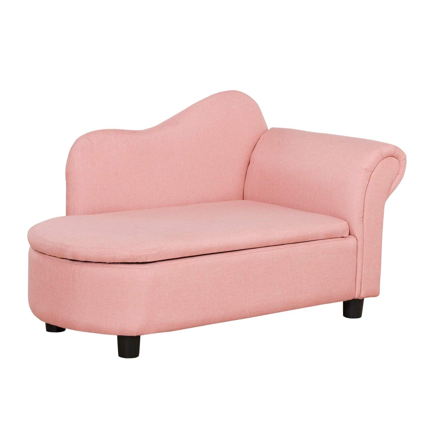 Pink børnesofa med opbevaring i hørlook
