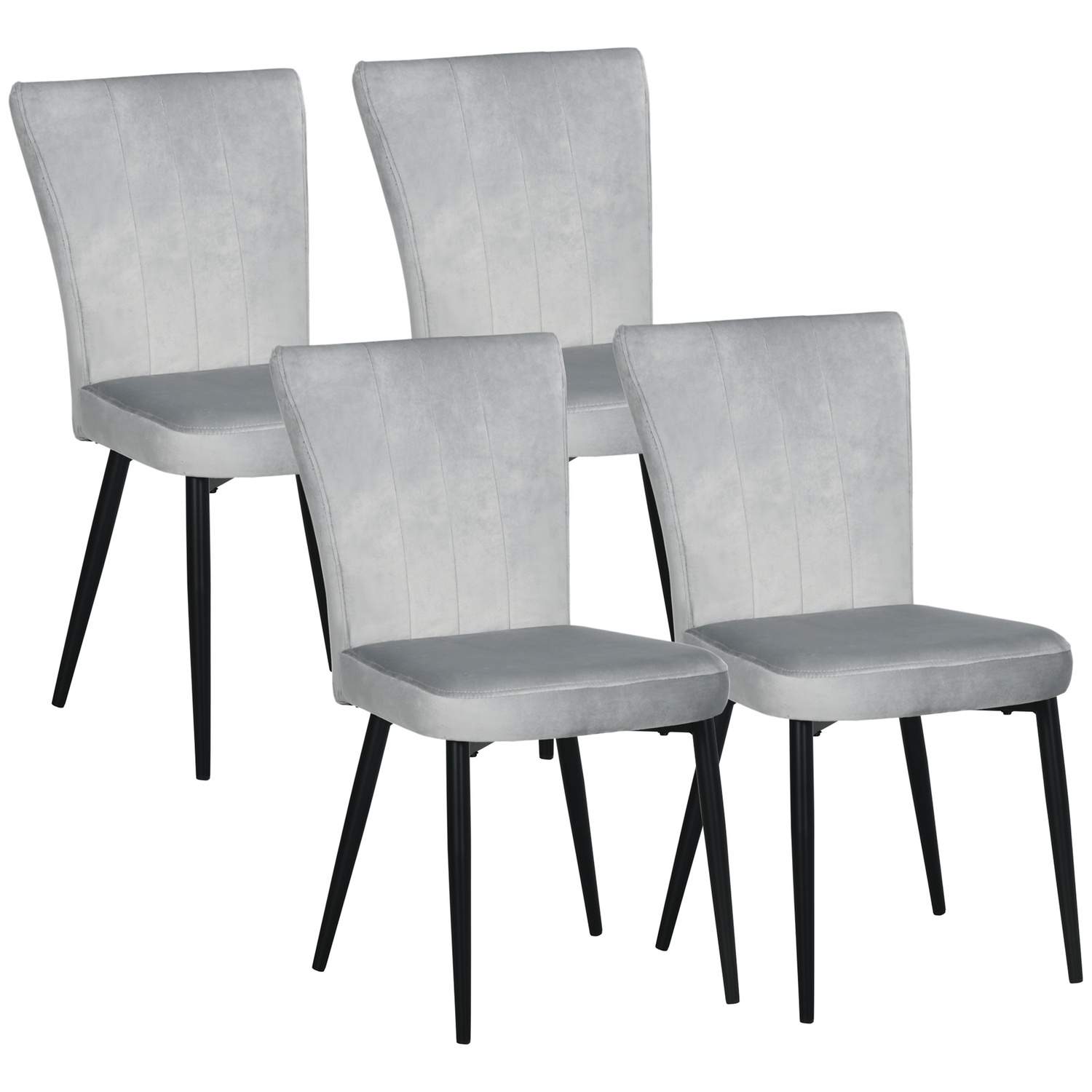 Grey Velvet Look køkkenstole sæt 4 med ryglæn