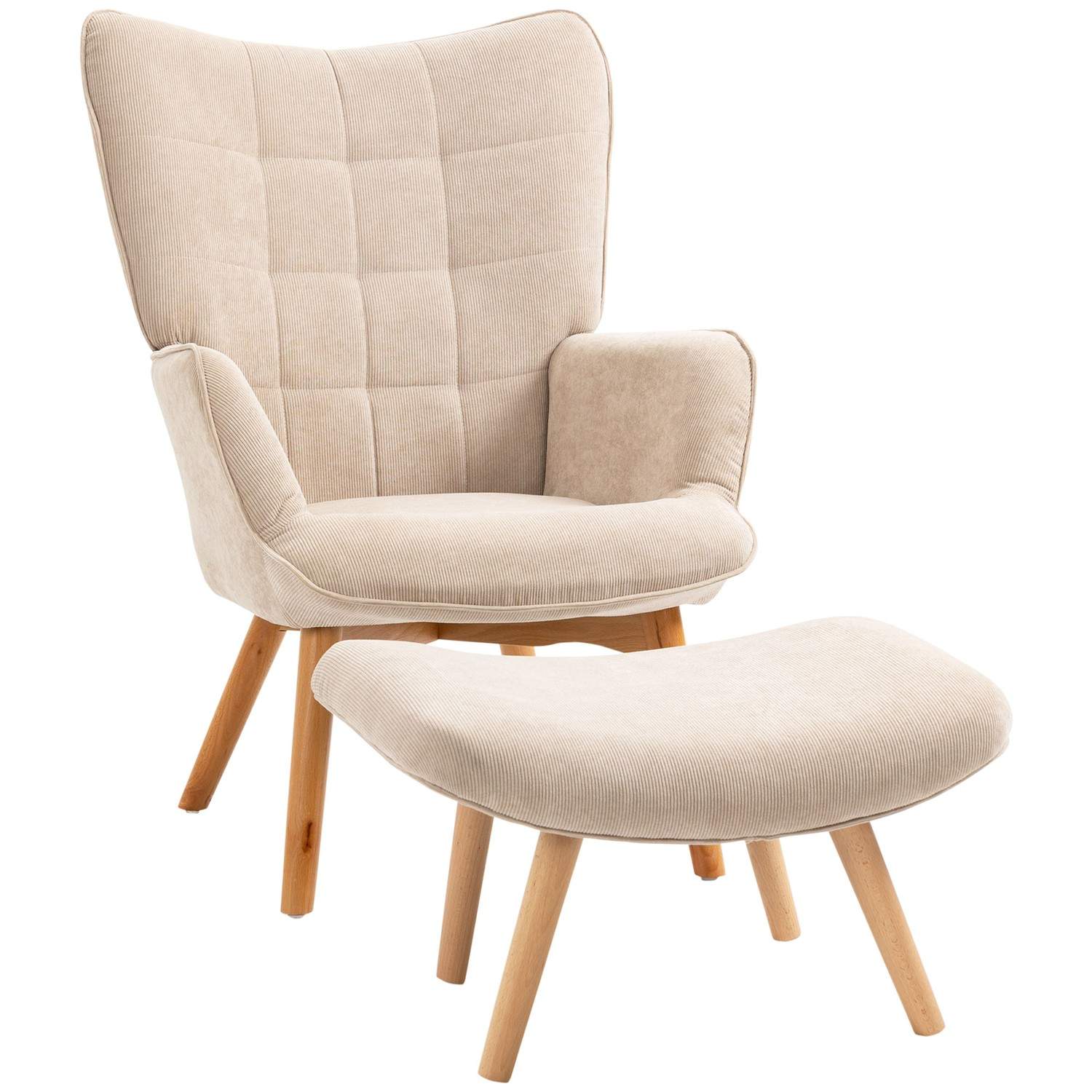 Beige Relax lænestol med skammel i Manchester-look