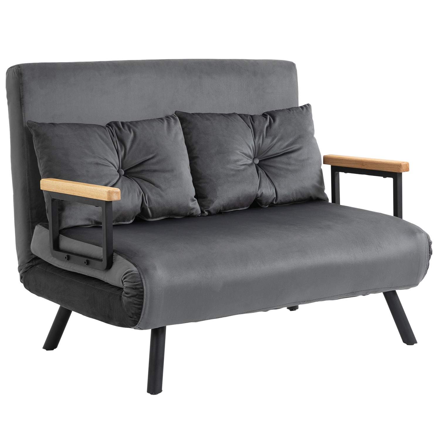 Mørkegrå sovesofa med sengeboks og fløjlslook