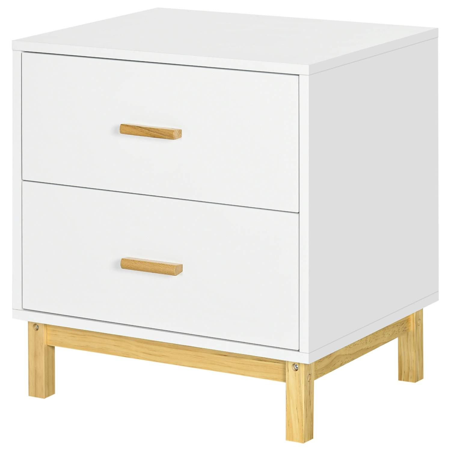 Sengebord med 2 skuffer og greb, hvid 50x40x55 cm