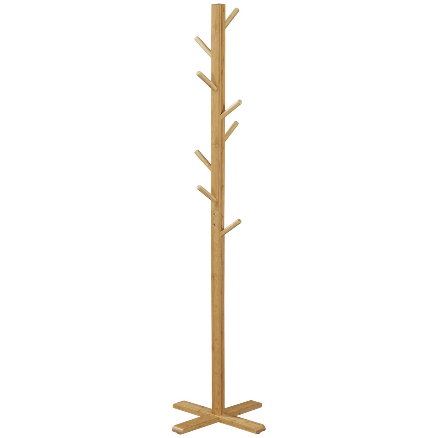 Bambus tøjbøjle med 8 kroge, naturlig finish