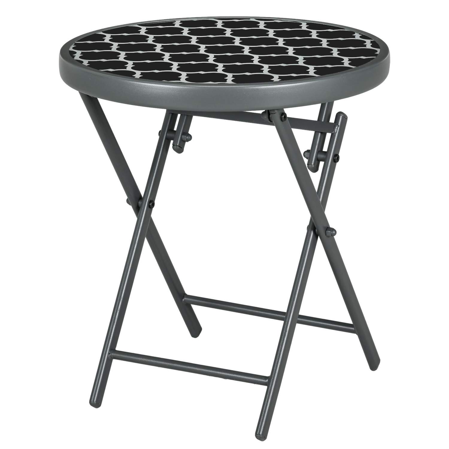 Sort sammenklappeligt sidebord med glasplade 45x45x50 cm