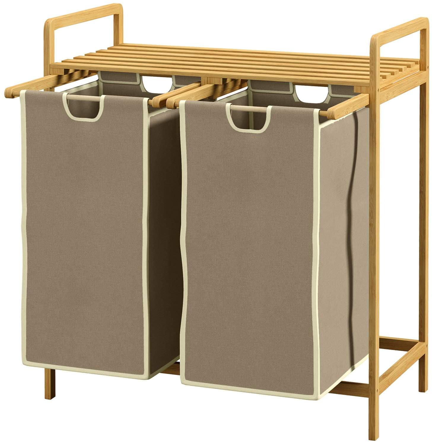 Vasketøjskurv med 2 aftagelige bambusposer