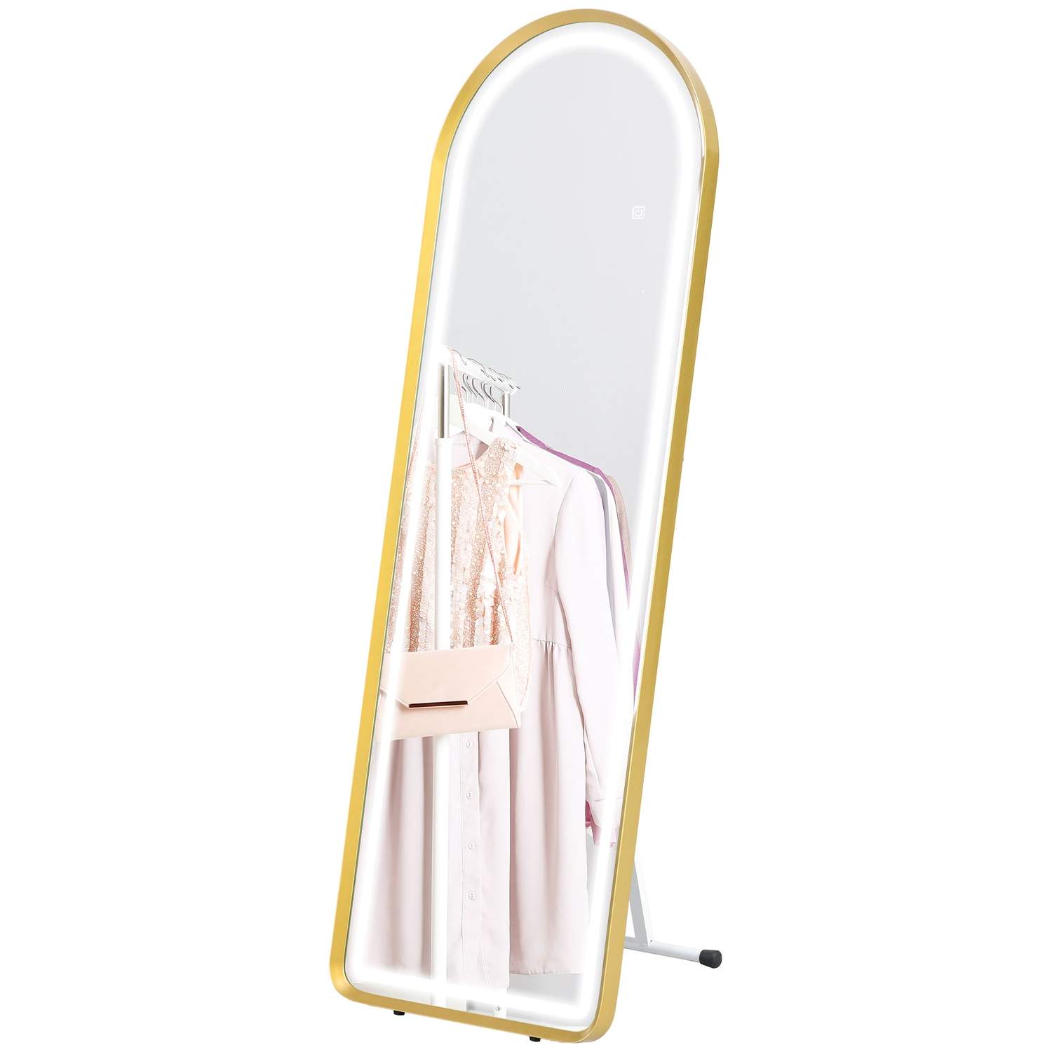 Dæmpbart Garderobespejl med LED lys, Guld