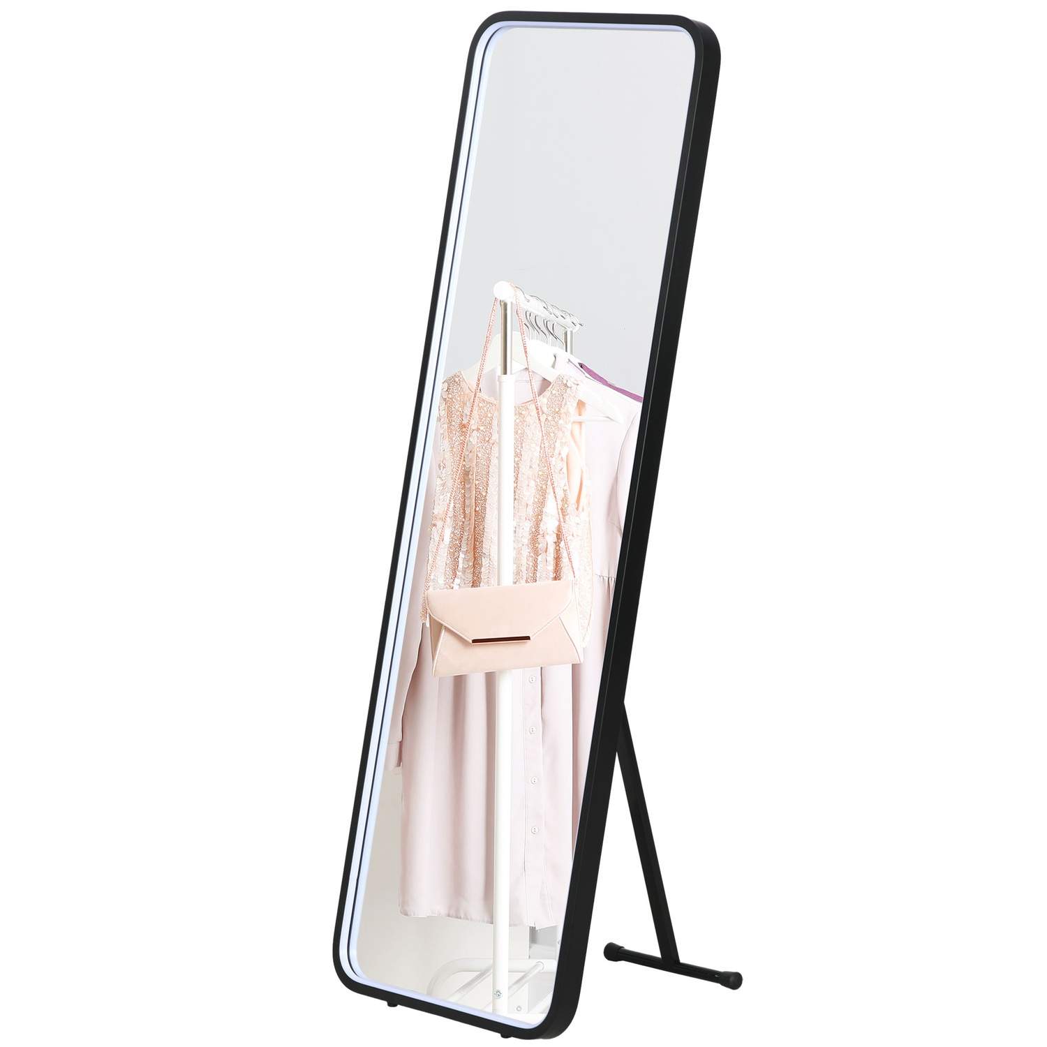 Dæmpbar Sort LED Vægspejl 46x146 cm