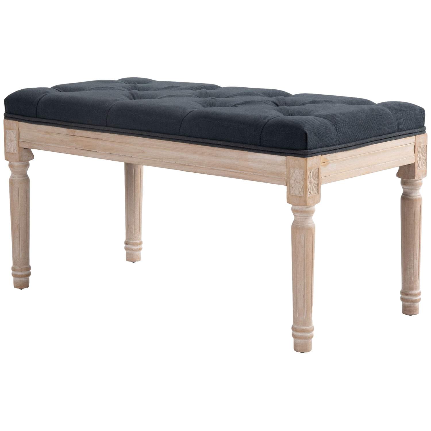 Vintage Stoppad Bänk 80x40x43 cm, Mörkgrå, Linnelook | Hem & Hobby | Pryloteket