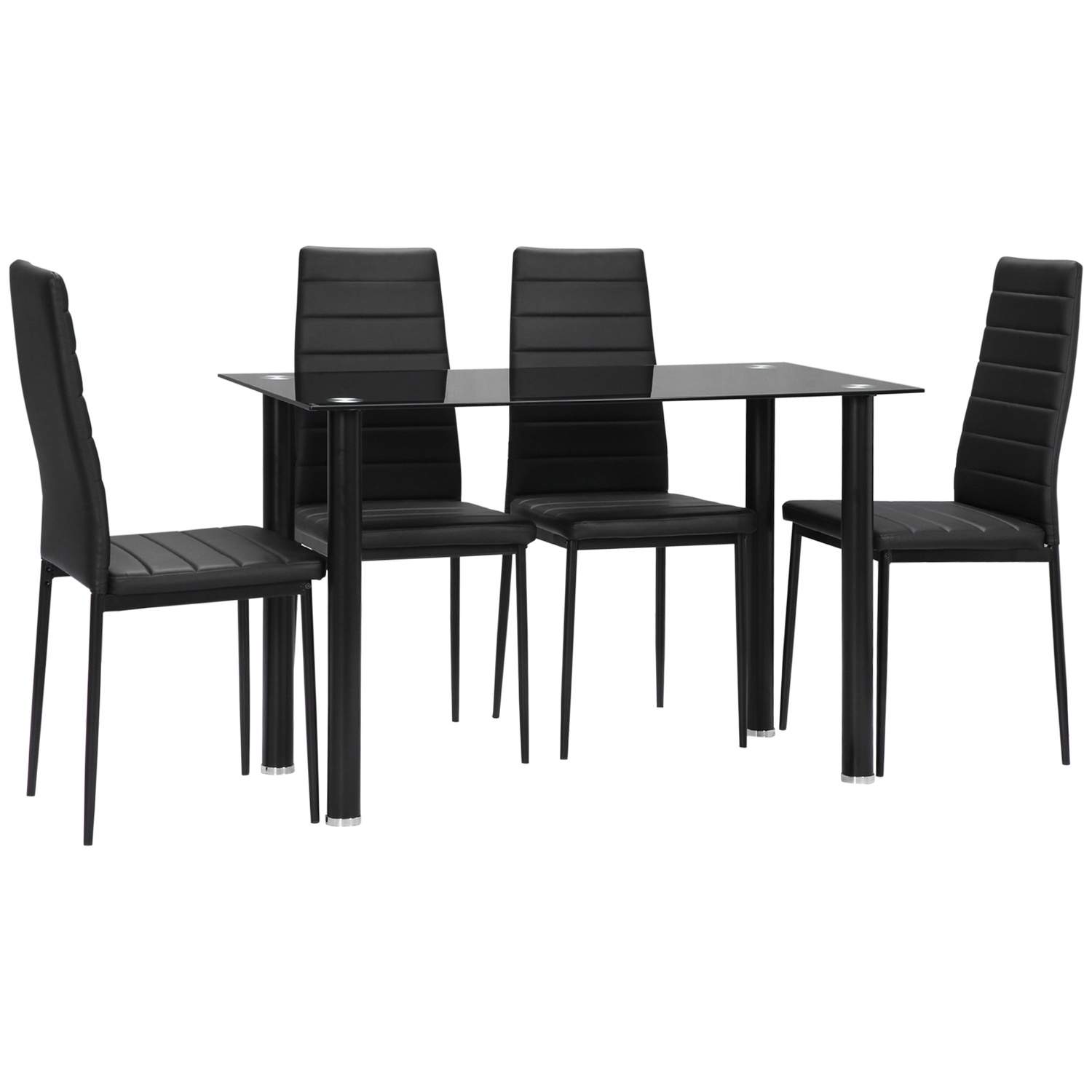 Spisestuesæt 5 dele: Glasbord & 4 stole Sort Stål