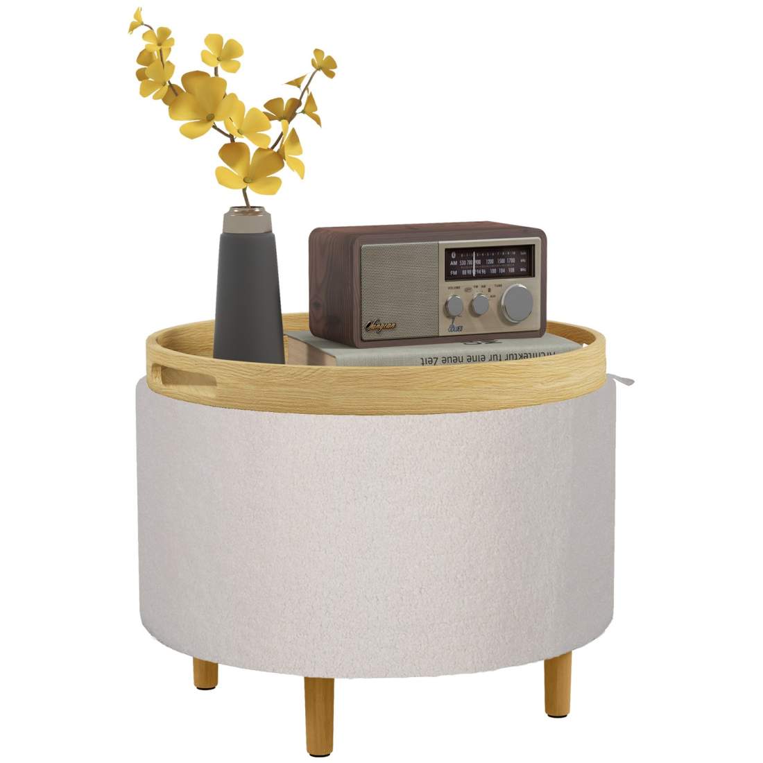 Vit Rund Ottoman med Förvaring, Träben, Modern | Hem & Hobby | Pryloteket