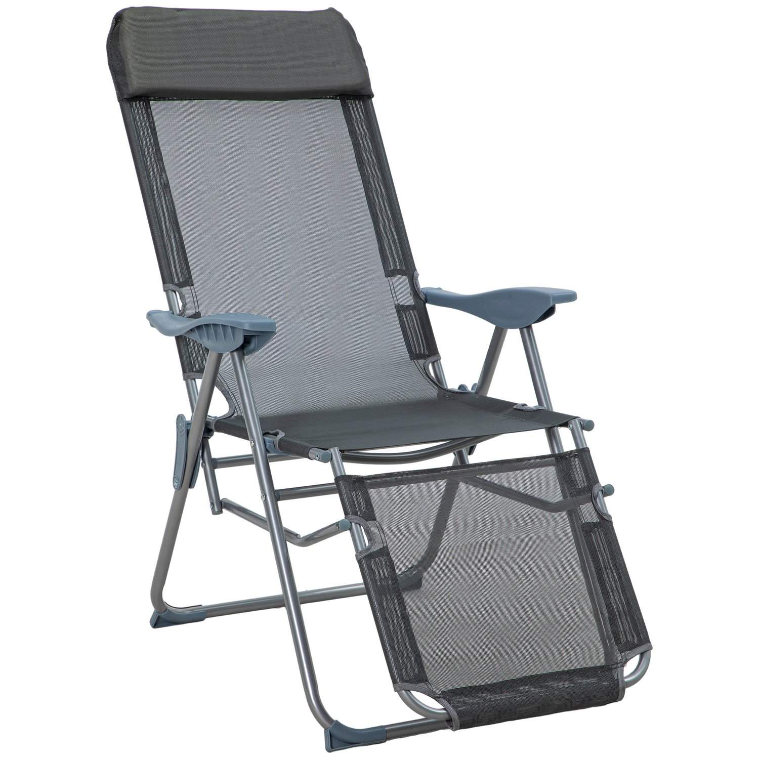 Sammenklappelig grå solseng med justerbart ryglæn