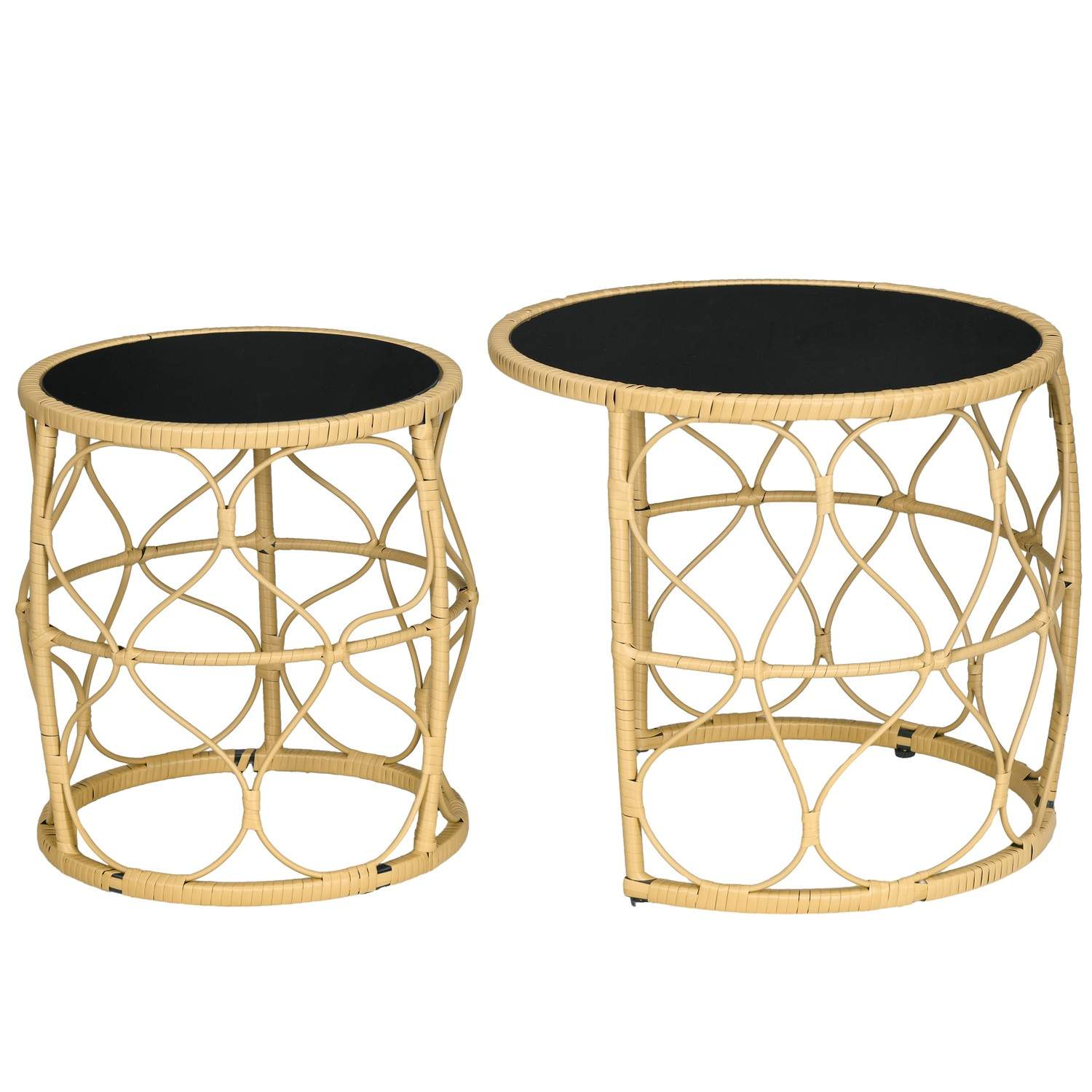 Stabelbart sidebord i rattan med glasplade - Boho Khaki