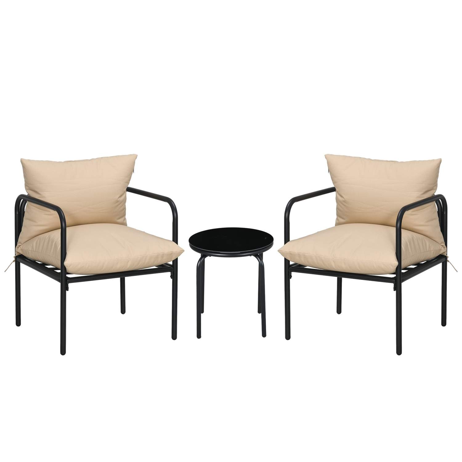 Altanmøbelsæt i stål med hynder, beige