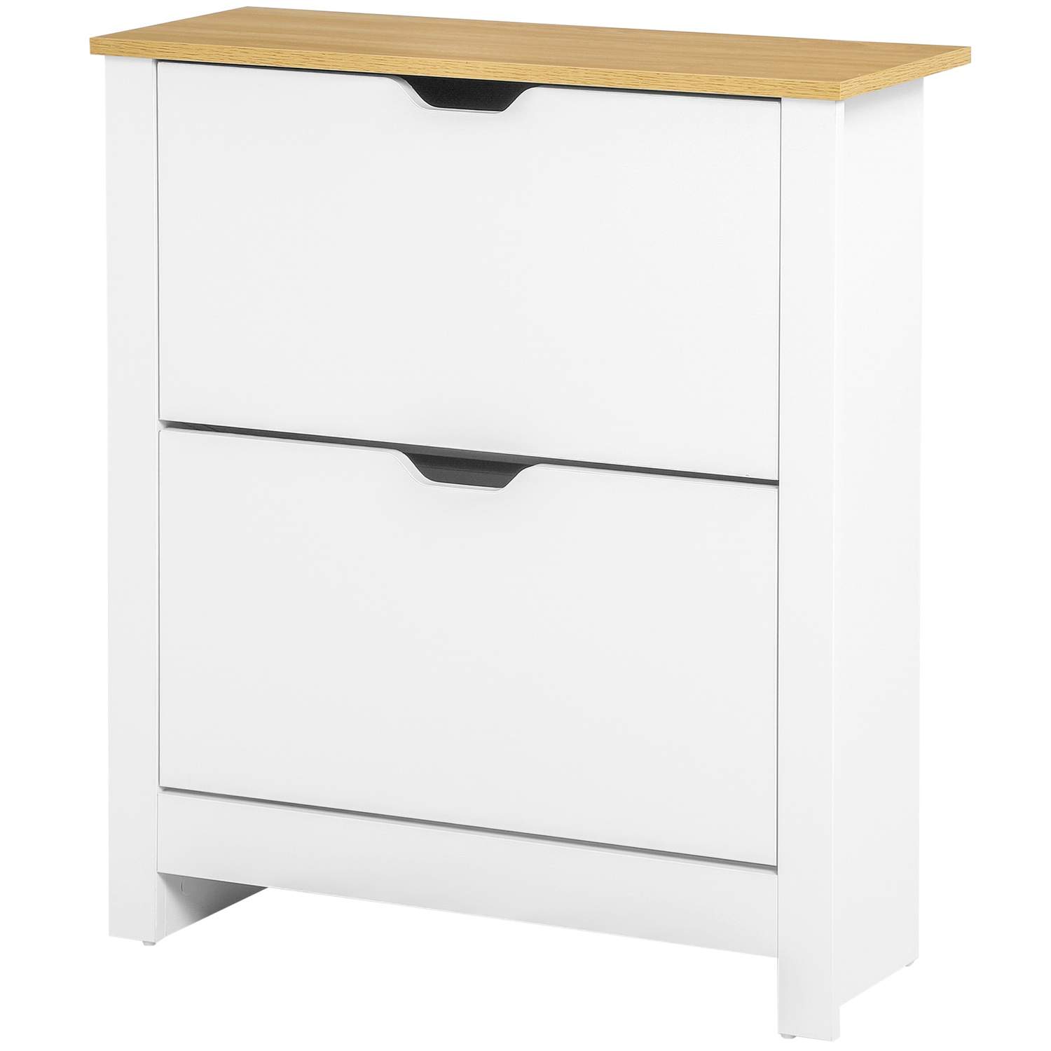 Pladsbesparende skoskab til 12 par, hvid/natur