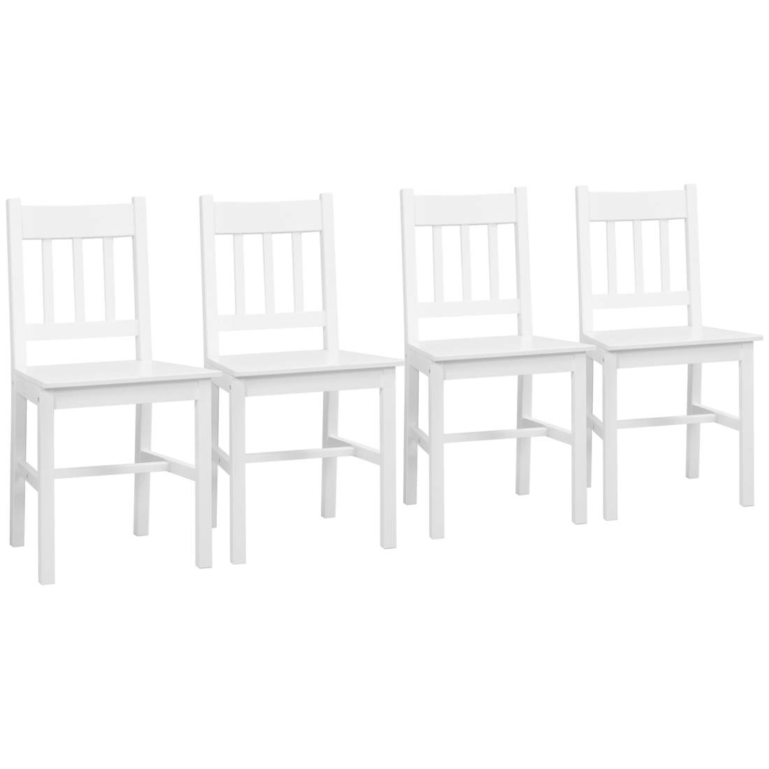 Sæt med 4 hvide moderne spisebordsstole i fyrretræ