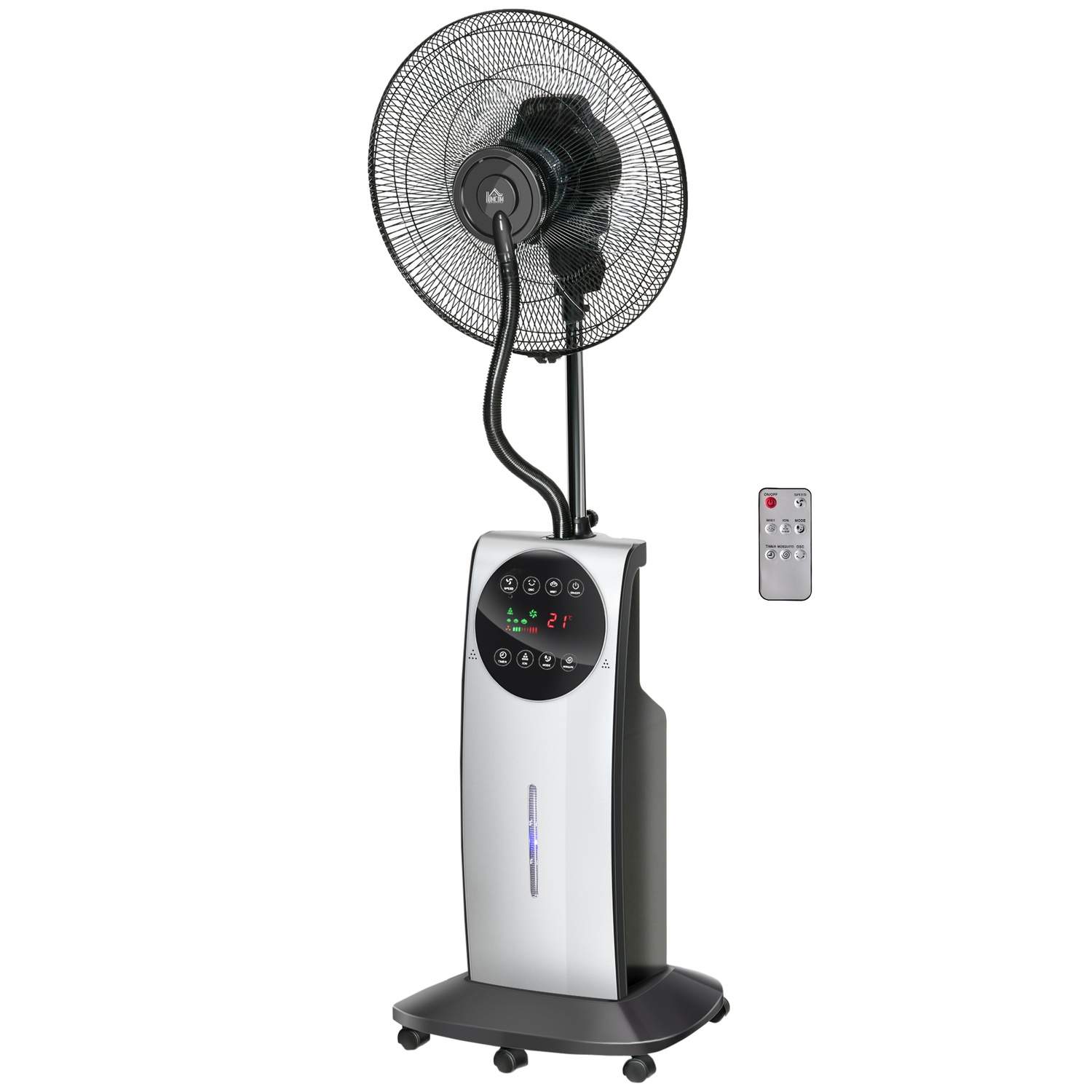 Piedestal ventilator med sprøjtetåge og fjernbetjening