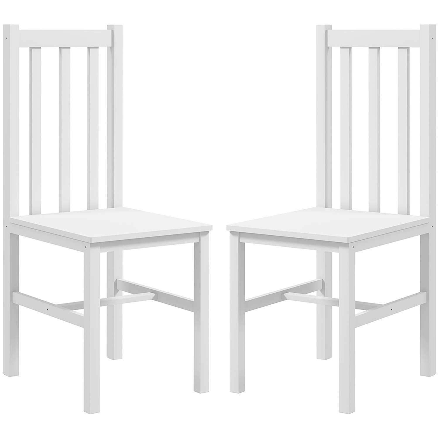 Hvide fyrretræ spisestuestole med ryglæn, sæt med 2