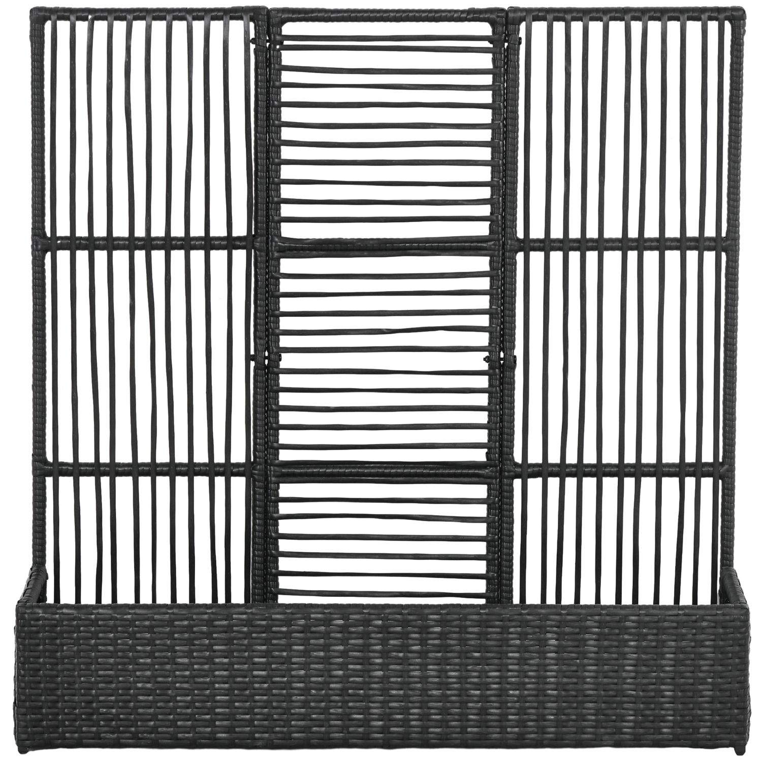Sort polyrattan blomsterkasse med espalier 103x103x29 cm