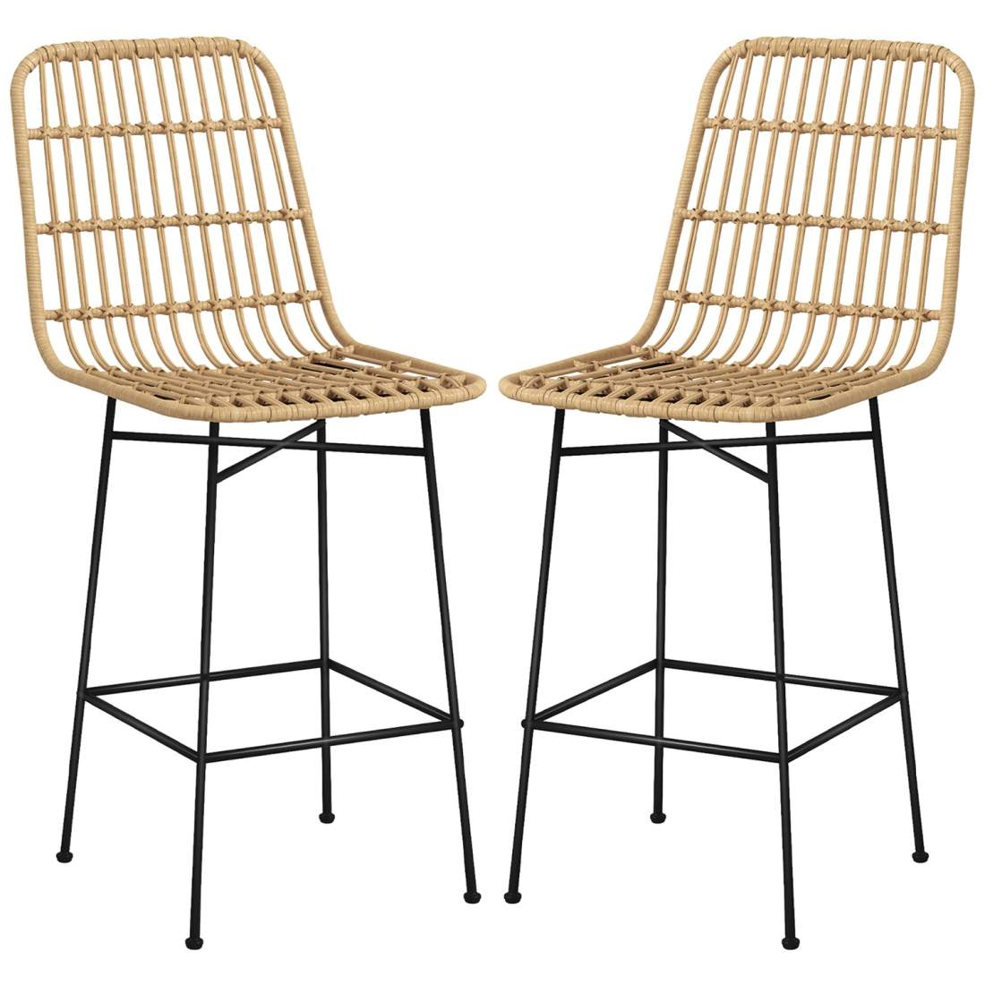 Set med 2 gula barstolar i rotting med ryggstöd | Hem & Hobby | Pryloteket